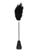 Paletă cu puf de gâdilat B-SERIES Fetish Feather Crop, pentru jocuri erotice BDSM, design cu dantelă, culoare negru