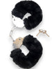 Cătușe pufoase B-SERIES Furry Cuffs, pentru jocuri erotice BDSM, din metal cu blană artificială, culoare negru cu argintiu