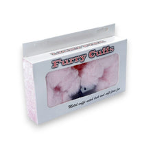 Cătușe pufoase B-SERIES Furry Cuffs, pentru jocuri erotice BDSM, din metal cu blană artificială, culoare roz cu argintiu