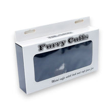 Cătușe pufoase B-SERIES Furry Cuffs, pentru jocuri erotice BDSM, din metal cu blană artificială, culoare negru cu argintiu