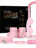 Set 7 accesorii BDSM B-SERIES Hidden Desire Chest, cu cătușe, zgardă, căluș, frânghie, bici și mască de ochi, culoare roz