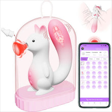 Stimulator clitoris B-SERIES Squirrel Smart Tail, în formă de veveriță, control prin aplicație, 7 funcții de vibrație, 7 tipuri de aspirație, încălzire, alb