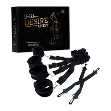 Set bondage FETISH B-SERIES Hidden Desire Chest, pentru jocuri erotice BDSM, cătușe pentru mâini și picioare cu 6 accesorii, negru