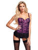 Corset sexy cu portjartier BACI LINGERIE Bustier and G-String, cu dantelă și fundă, chilot tanga inclus, mov cu negru, mărime S