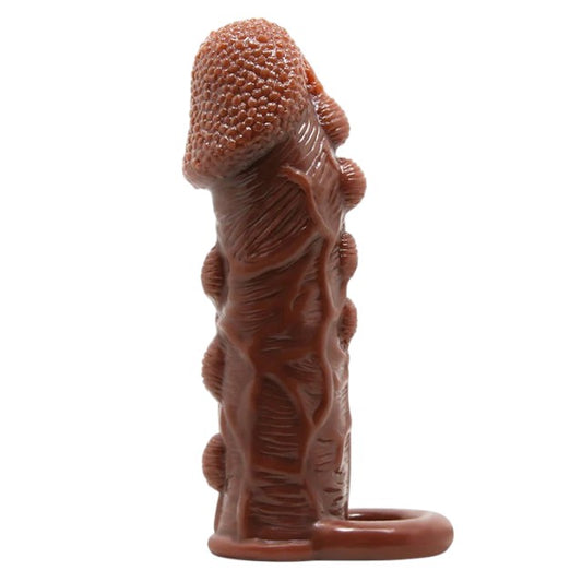 Manșon cu inel pentru testicule BAILE Brave Man, pentru extensia penisului, întârzierea ejaculării și stimulare, 14 cm, maro