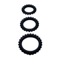 Set 3 inele pentru penis BAILE Titan, pentru întârzierea ejaculării, din silicon, diametre 1.9 cm, 2.4 cm și 2.8 cm, negru
