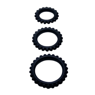 Set 3 inele pentru penis BAILE Titan, pentru întârzierea ejaculării, din silicon, diametre 1.9 cm, 2.4 cm și 2.8 cm, negru