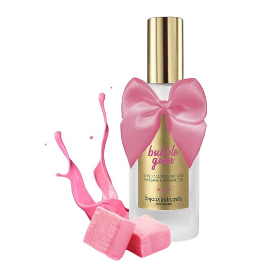 Gel 2 în 1 BIJOUX INDISCRETS Massage & Intimate Gel, pentru masaj erotic și lubrifiere, cu aromă de gumă de mestecat, 100 ml