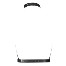 Ham feminin BIJOUX INDISCRETS Maze H Harness, design cu choker și inel sub sâni, din piele ecologică, negru, mărime universală