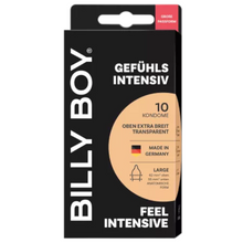 Prezervative BILLY BOY Feel Intensive, din latex natural, lubrifiate și rezistente, diametru 55-62 mm, culoare transparent, 10 buc