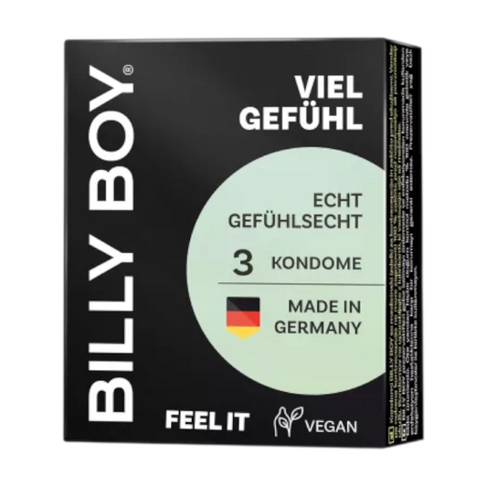 Prezervative BILLY BOY Feel It, din latex natural, lubrifiate și rezistente, diametru 56 mm, culoare transparent, 3 buc