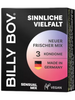 Prezervative BILLY BOY Sensual Mix, din latex natural, lubrifiate și rezistente, diametru 56 mm, culori transparent, roșu, roz, 3 buc