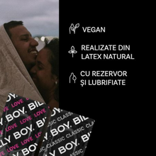 Prezervative BILLY BOY Special Mix, din latex natural, lubrifiate și rezistente, diametru 52 / 55-62 mm, transparente, 4 buc
