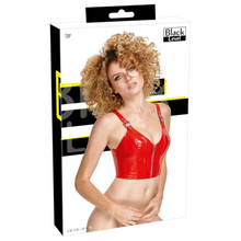 Top sexy BLACK LEVEL Vinyl Top, din material lucios, cu fermoar frontal și catarame pe bretele, mărime S, culoare roșu
