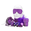 Set 11 accesorii bondage BOUNT TO PLAY Beginner's Bondage Kit, mască, cătuse, bici, frânghie, mască, clești sfârcuri, mov