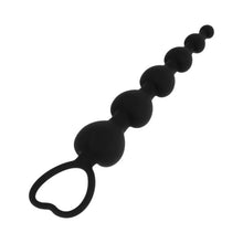 Bile anale BLACK&SILVER Mila Anal Heart-Beads, rozariu anal din silicon, bile în formă de inimă, diametru progesiv 1 - 3.2 cm, negru