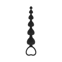 Bile anale BLACK&SILVER Mila Anal Heart-Beads, rozariu anal din silicon, bile în formă de inimă, diametru progesiv 1 - 3.2 cm, negru