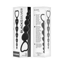 Bile anale BLACK&SILVER Mila Anal Heart-Beads, rozariu anal din silicon, bile în formă de inimă, diametru progesiv 1 - 3.2 cm, negru