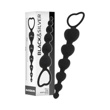 Bile anale BLACK&SILVER Mila Anal Heart-Beads, rozariu anal din silicon, bile în formă de inimă, diametru progesiv 1 - 3.2 cm, negru