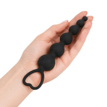 Bile anale BLACK&SILVER Mila Anal Heart-Beads, rozariu anal din silicon, bile în formă de inimă, diametru progesiv 1 - 3.2 cm, negru