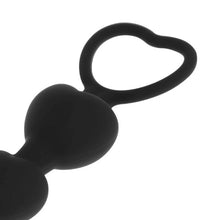 Bile anale BLACK&SILVER Mila Anal Heart-Beads, rozariu anal din silicon, bile în formă de inimă, diametru progesiv 1 - 3.2 cm, negru