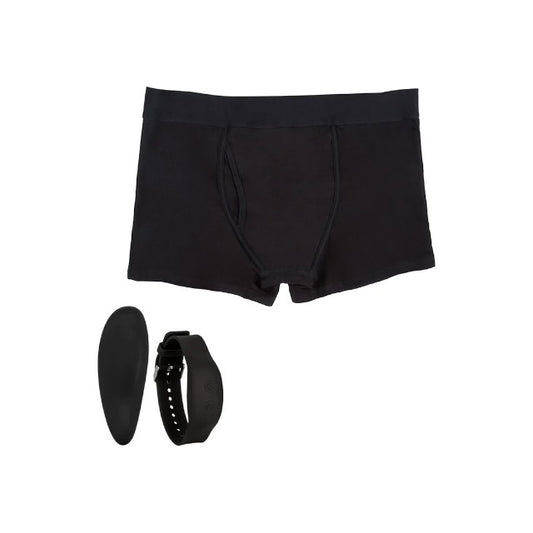 Boxeri cu vibrator CALEXOTICS Boxer Brief Set, control prin telecomandă tip ceas, 12 funcții de vibrație, culoare negru