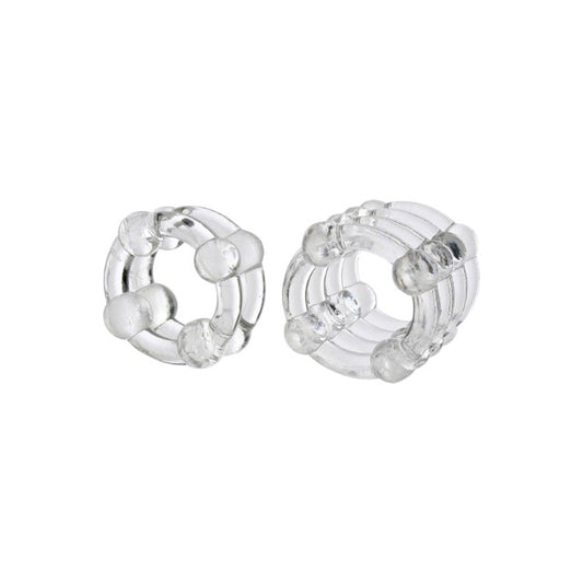 Set 2 inele pentru penis CALEXOTICS Colt Enhancer Rings, din TPE, design cu bile pentru stimulare, transparent
