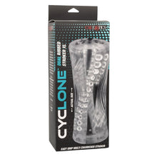 Masturbator dublu CALEXOTICS Cyclone Dual Ribbed Stroker XL, din TPE, cu texturi variate, lungime 24.25 cm, transparent