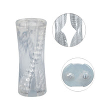 Masturbator dublu CALEXOTICS Cyclone Dual Ribbed Stroker XL, din TPE, cu texturi variate, lungime 24.25 cm, transparent