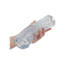 Masturbator dublu CALEXOTICS Cyclone Dual Ribbed Stroker XL, din TPE, cu texturi variate, lungime 24.25 cm, transparent