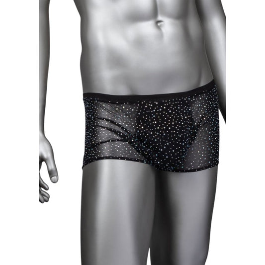 Boxeri sexy CALEXOTICS Radiance Boxer Briefs, lenjerie erotică pentru bărbați, din plasă cu strasuri, negru, mărime universală (50-3)