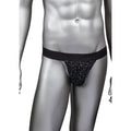 Chilot sexy bărbați CALEXOTICS Radiance Jock Strap, cu benzi subțiri pe fese, design din plasă cu strasuri, negru, mărime universală (40-3)