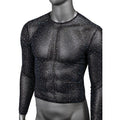Bluză sexy bărbați CALEXOTICS Radiance Long Sleeve Shirt, design din plasă cu strasuri, negru, mărime universală (20-3)