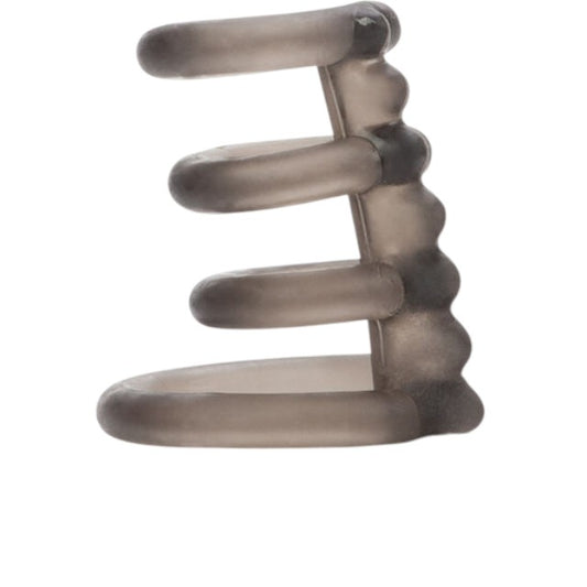 Inel triplu pentru penis CALEXOTICS Dr. Joel Support Master, cu suport pentru testicule, din material elastic, gri