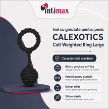 Inel cu greutate pentru penis COLT Weighted Ring Large, din silicon elastic, cu bilă de 110 grame, diametru inserabil 3.25 cm, negru
