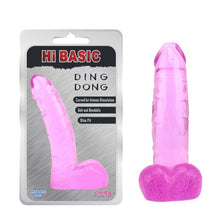Dildo realist cu testicule CHISA Hi Basic - Ding Dong, din TPR moale și flexibil, lungime 13 cm, roz transparent