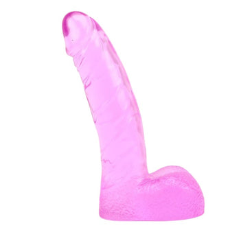 Dildo realist cu testicule CHISA Hi Basic - Ding Dong, din TPR moale și flexibil, lungime 13 cm, roz transparent