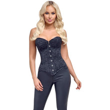 Corset sexy COTELLI PARTY Corsage, pentru jocuri erotice și roleplay, din material catifelat cu broderie florală, culoare negru, mărime L