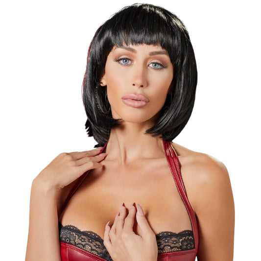 Perucă sexy COTTELLI Accessoires, pentru jocuri erotice și costume roleplay, bob scurt cu breton, culoarea negru