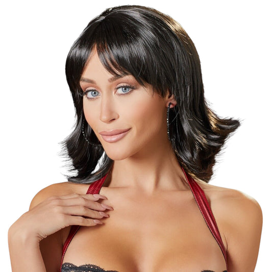 Perucă sexy COTTELLI Accessoires, pentru jocuri erotice și costume roleplay, păr scurt cu vârfuri întoarse și breton, negru