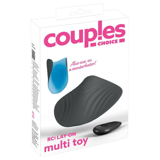 Vibrator cupluri COUPLES CHOICE Lay-on Multi Toy, stimulator clitoris și masturbator, 10 funcții de vibrație, negru cu albastru