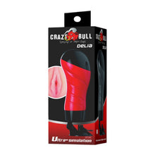 Masturbator manual CRAZY BULL Delia, simulare vaginală realistă, cu bază cu ventuză pentru fixare, roșu cu negru