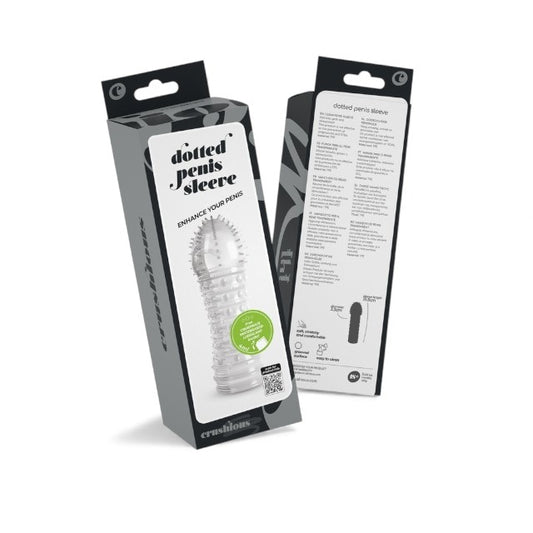 Manșon pentru penis CRUSHIOUS Dotted, pentru îngroșare și stimulare intensă, texturat, cu striații, transparent, 15.5 cm