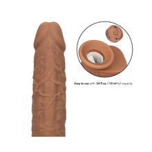 Vibrator CalExotics - Squirting Fuck Stick, realistic cu functie de ejaculare si 10 functii de vibratie, maro inchis, 22.7 cm