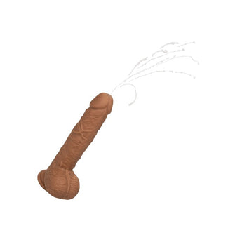 Vibrator CalExotics - Squirting Fuck Stick, realistic cu functie de ejaculare si 10 functii de vibratie, maro inchis, 22.7 cm