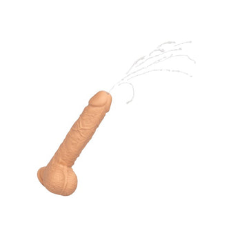 Vibrator CalExotics - Squirting Fuck Stick, realistic cu functie de ejaculare si 10 functii de vibratie, maro deschis, 22.7 cm