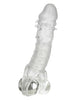 Manșon realist CALEXOTICS Ultimate Stud Extender, cu inel pentru penis, texturat, pentru îngroșare si stimulare, transparent, 12 cm