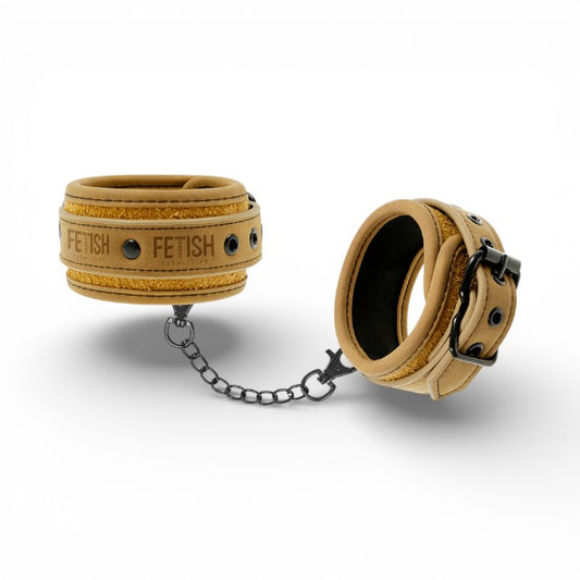 Cătușe FETISH SUBMISSIVE Ankle Cuffs, pentru jocuri erotice BDSM, din piele vegană, mărime reglabilă, culoare maro