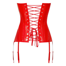 Corset sexy BLACK LEVEL Vinyl Corset, din material lucios, cu decolteu în V și portjartier integrat, mărime M, culoare roșu
