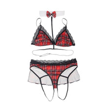 Costum erotic școlăriță SUBBLIME Sexy University Costume, cu sutien, chilot sexy și ham cu papion, mărime S/M